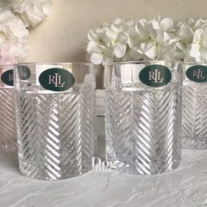 4 Ralph Lauren Crystal Double Old Fashioned Herringbone Glass